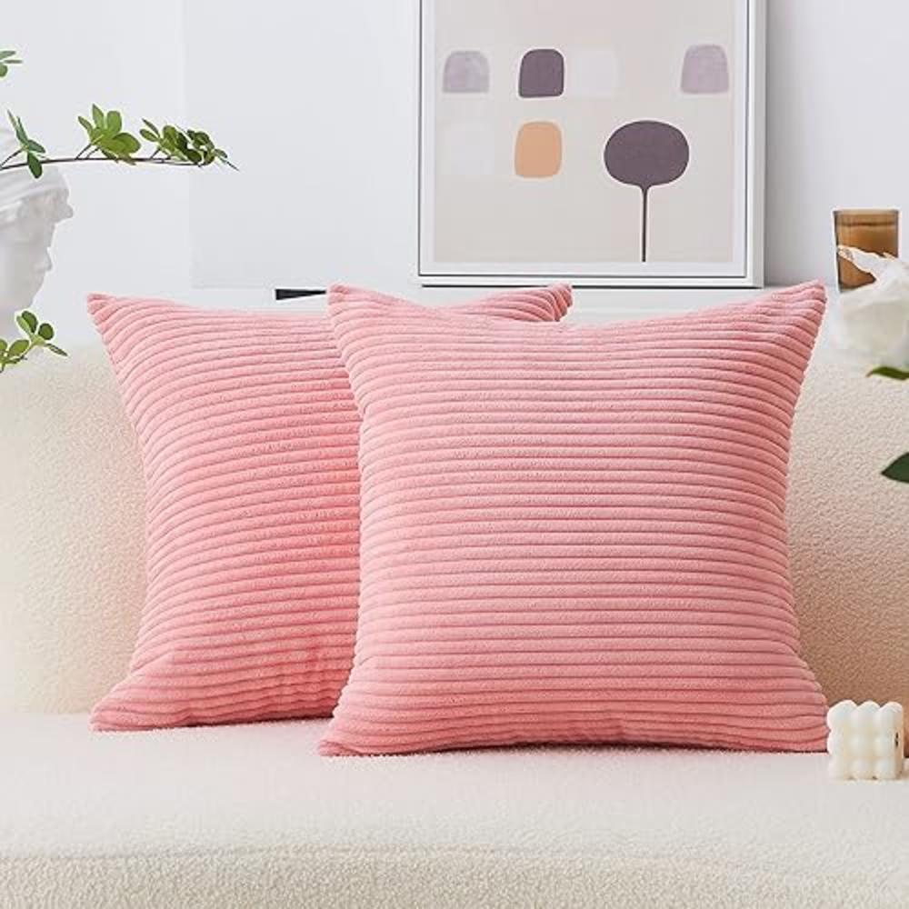 Home Brilliant Coral Pillows 20x20 Throw Pillow Cover for Sofa Bed 2 Pack Square Plush Velvet Accent Pillow Cases for Girl Bedro