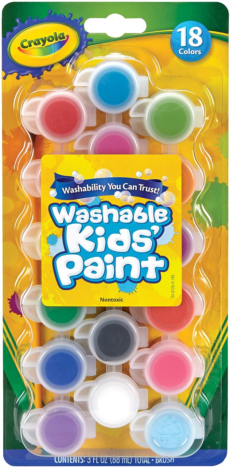 Crayola Washable Kids Paint Set & Paintbrush, Painting Supplies, 18 Count