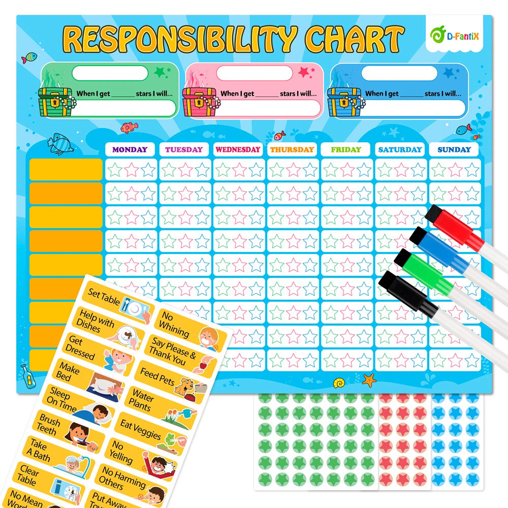 D-FantiX Magnetic Responsibility Chart, Chore Chart for Multiple Kids, My Star Reward Chart Daily Routine Good Behavior Charts D