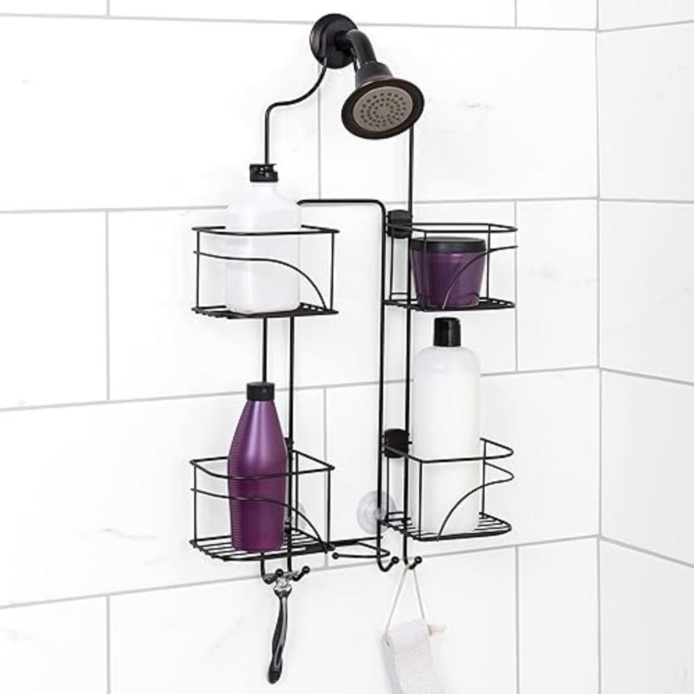 Zenna Home Hanging Shower Caddy, Over the Shower Head Bathroom Storage, Made for Handheld Shower Hoses, Rust Resistant, No Drill