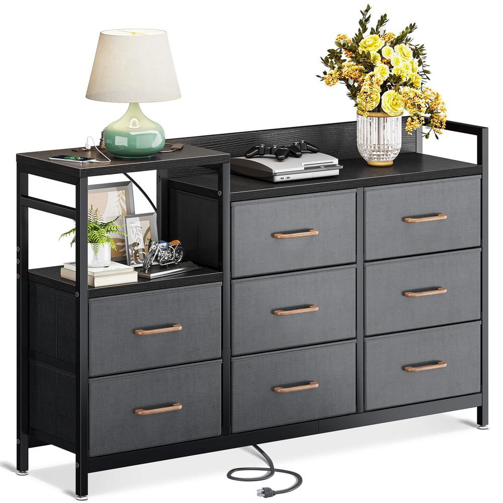 ODK Dresser with Charging Station, Wide Dresser 52'' Long Dresser for Bedroom Dresser with 8 Drawers, Chest of Drawers Easy-Pull