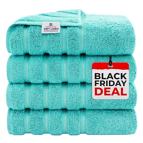 American Soft Linen Luxury 4 Piece Bath Towel Set, 100% Turkish Cotton Bath Towels for Bathroom, 27x54 in Extra Large Bath Towel