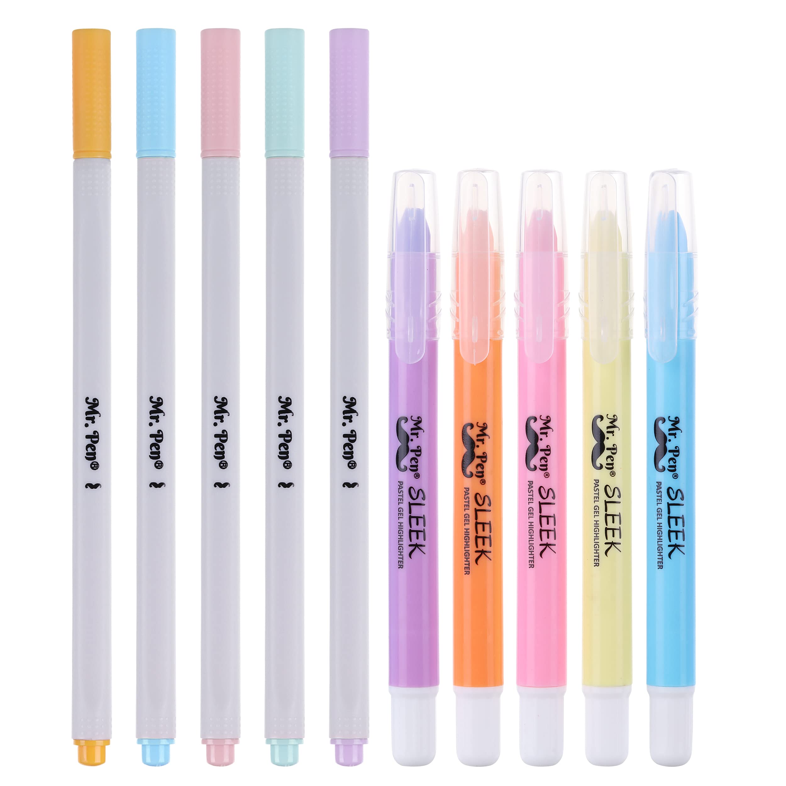 Mr Pen BUP55 Mr. Pen- Bible Gel Highlighters and Fineliner Pens No Bleed,  Pastel Colors, 10 Pack, Bible Journaling Kit, Bible Highlighters an
