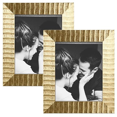 ArtbyHannah 8x10 Inch 2 Pack Ornate Gold Picture Frames Set with High Definition Glass for Table Top Display and Wall Mount Phot