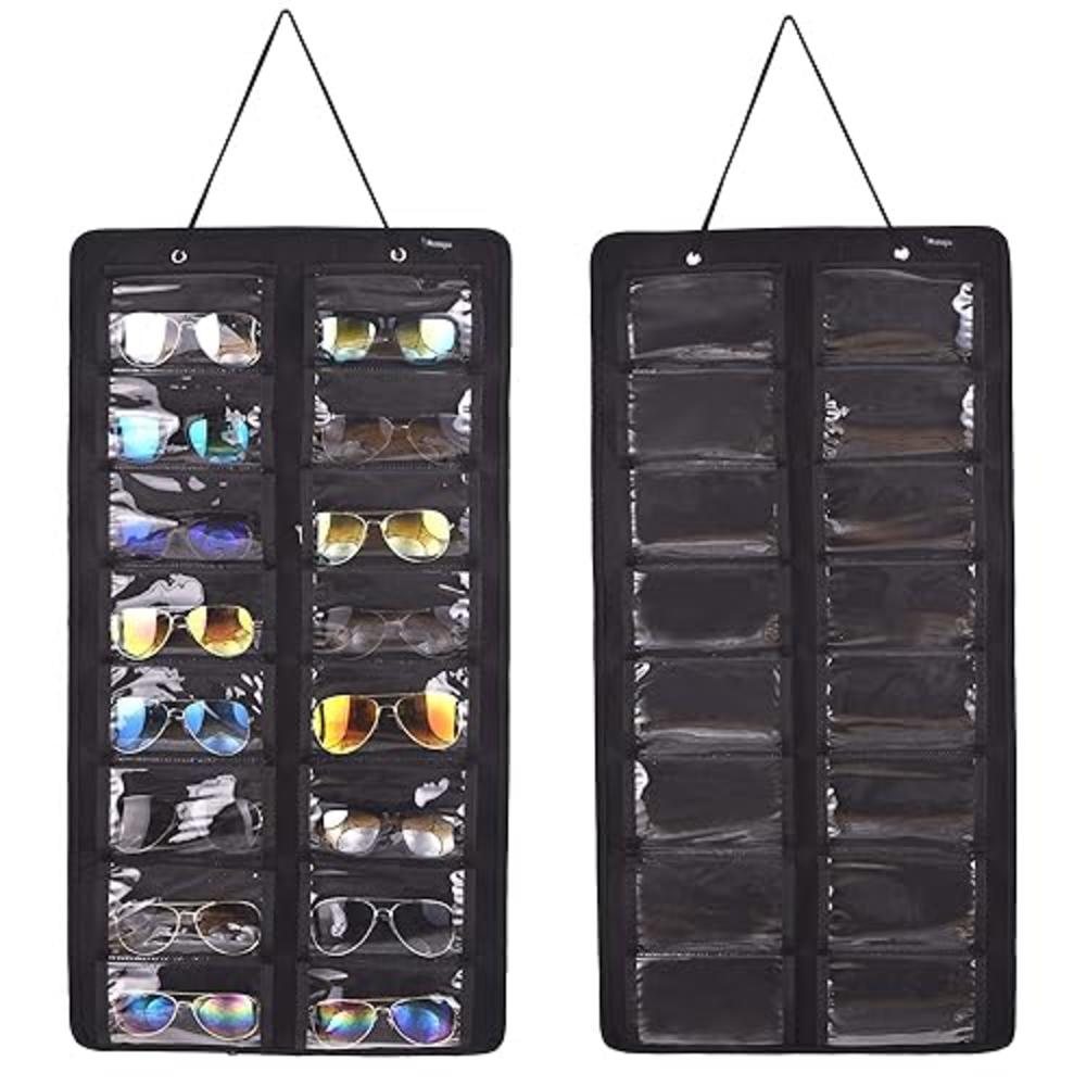 RZMAYIS Sunglasses Organizer, 16 Slots Storage Wall Mounted Hanging Sunglasses Organizer (Dust-proof Black)