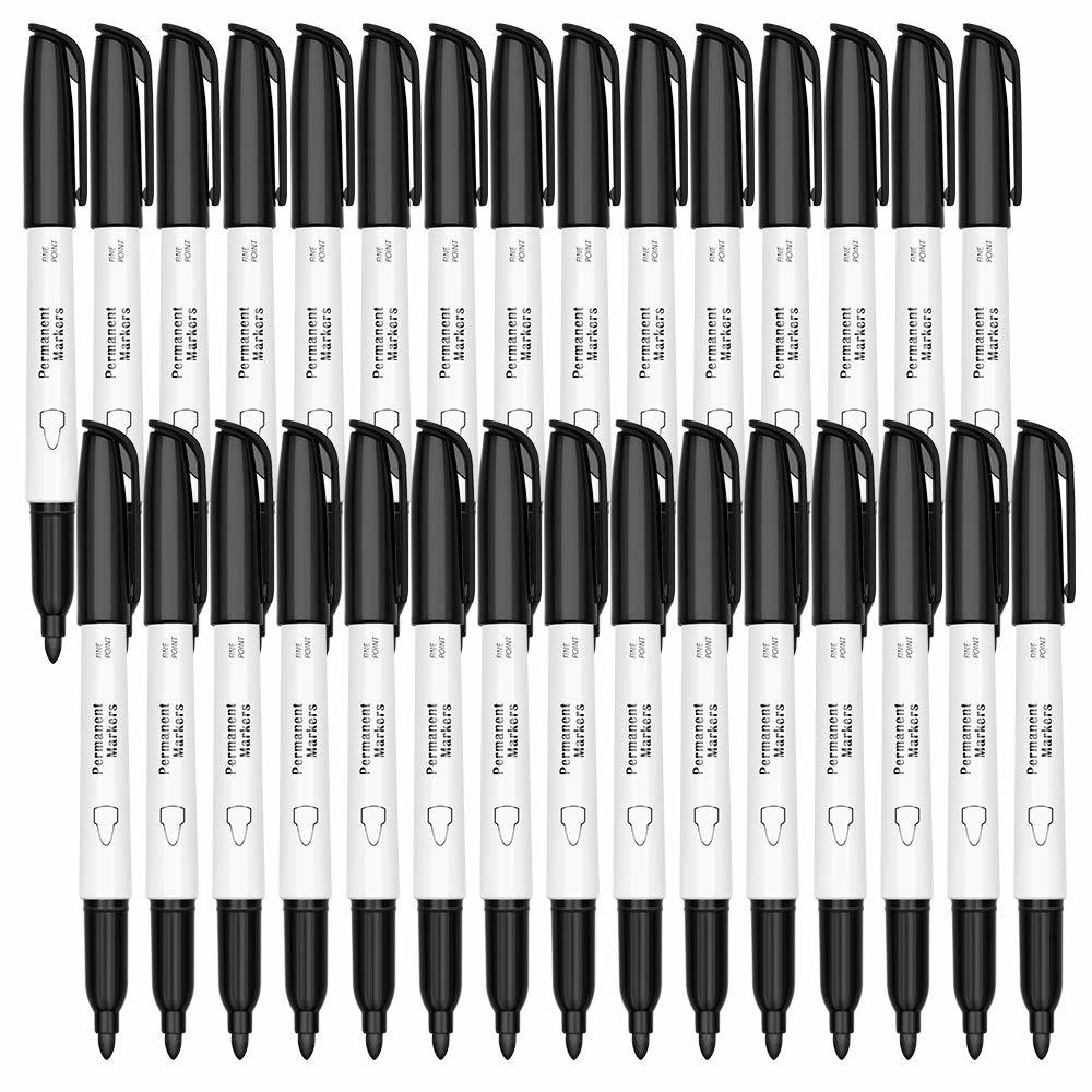 Reaeon Permanent Markers Pen, Black Fine Point Tip Permanent Marker Pens Set for Writing Doodling Marking, 30 Count