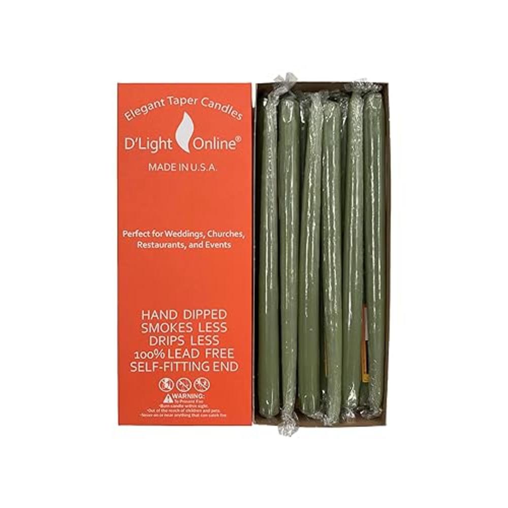 Dlight Online D'light Online Elegant Olive Green Taper Premium Quality Candles, Unscented, Hand-Dipped, Dripless and Smokeless - Individually 
