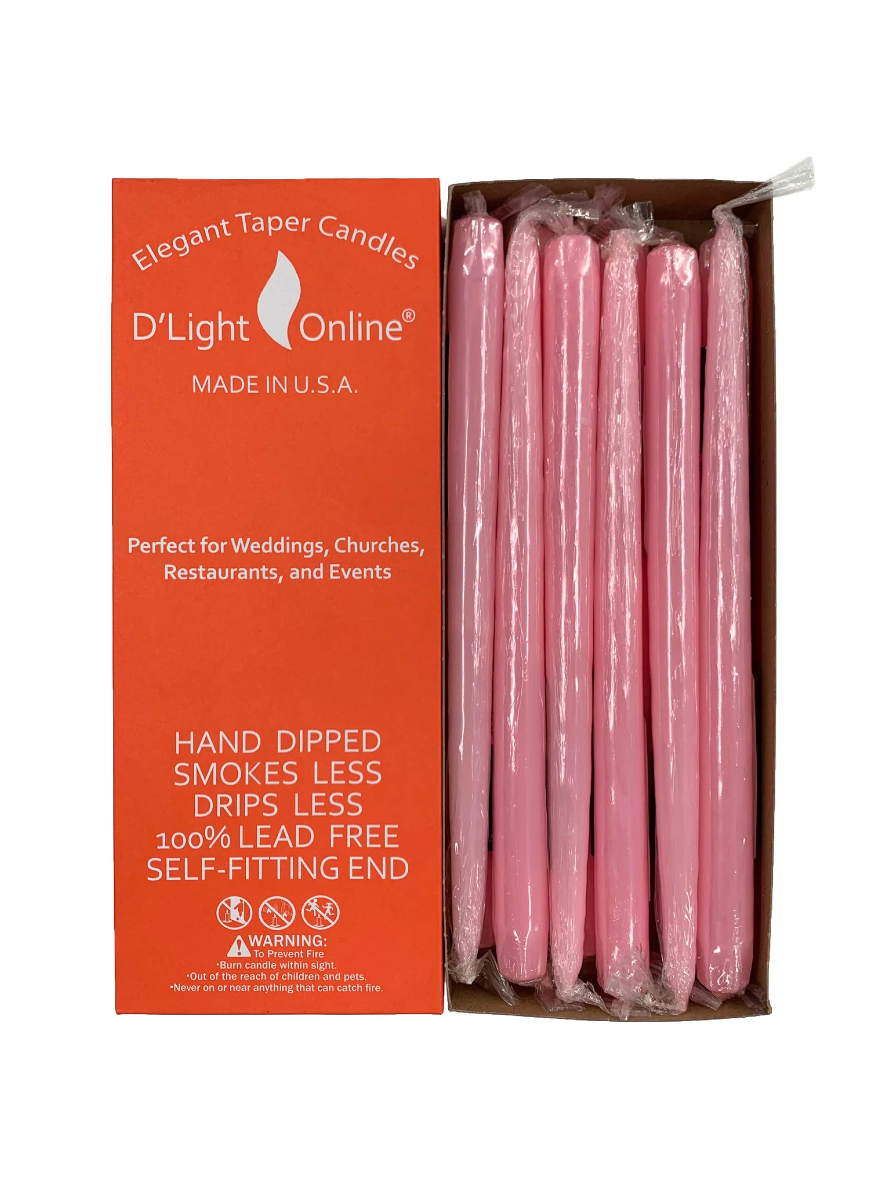 Dlight Online D'light Online Elegant Unscented Pink Taper Premium Quality Candles Hand-Dipped, Dripless and Smokeless - Set of 12 Individually