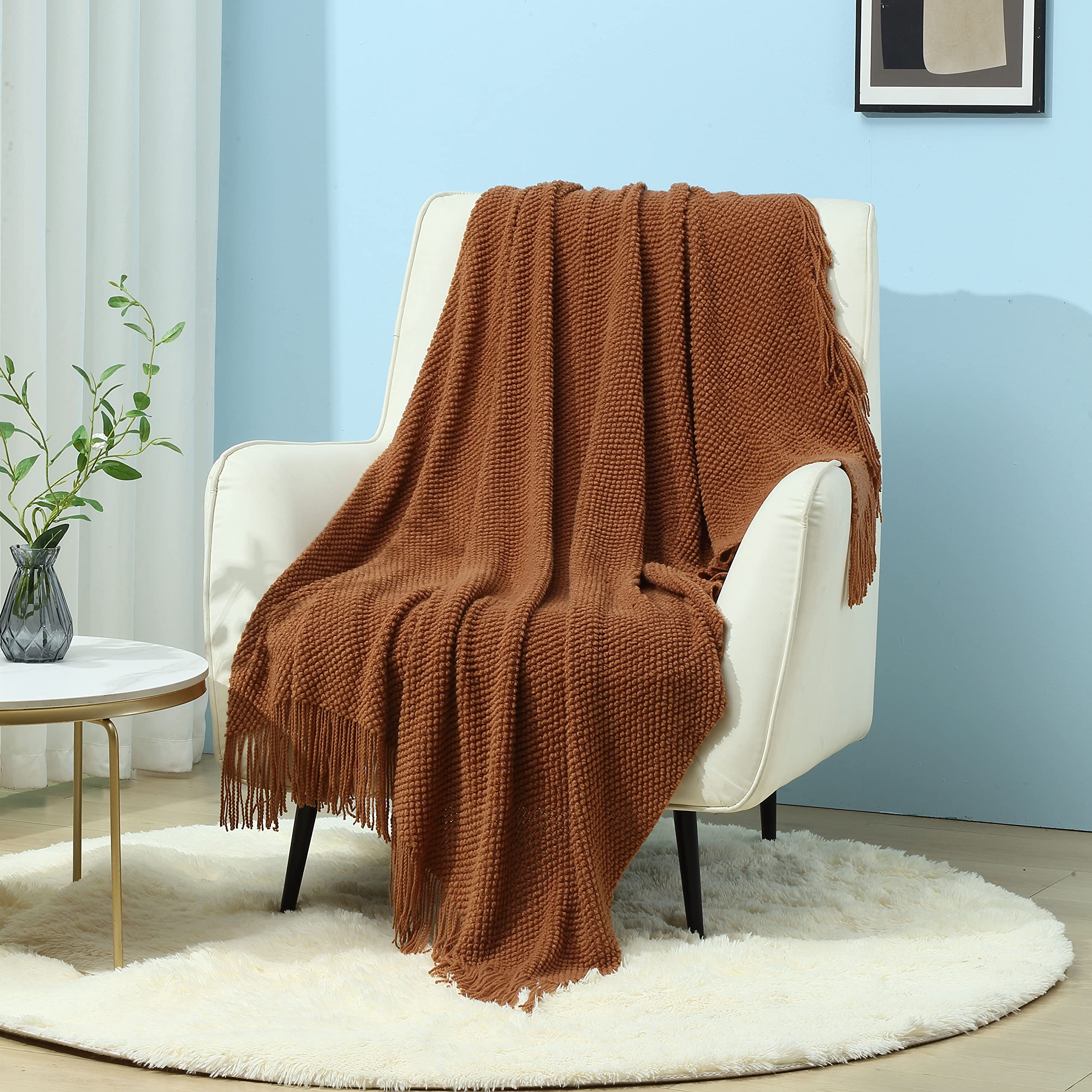 CREVENT Rustic Farmhouse Knit Throw Blanket for Couch Sofa Chair