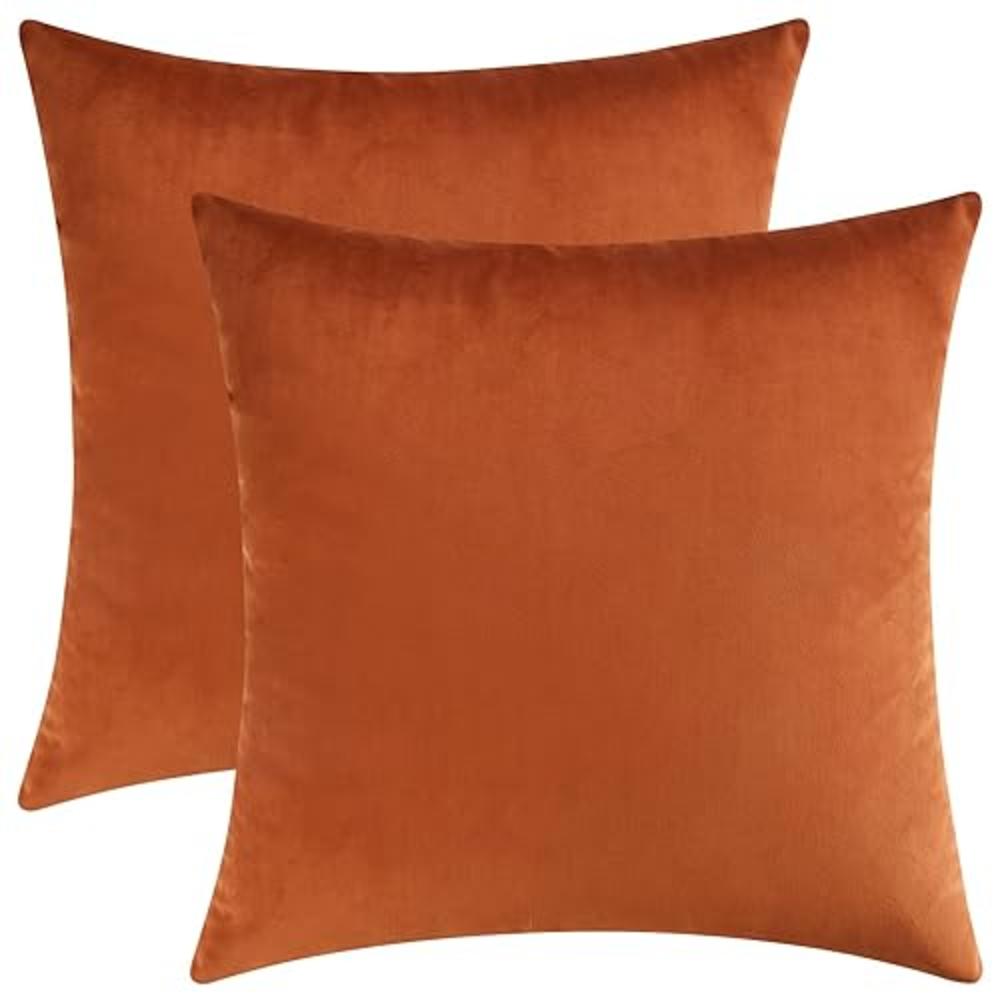Mixhug Decorative Throw Pillow Covers, Velvet Cushion Covers, Solid Throw Pillow Cases for Couch and Bed Pillows, Burnt Orange, 