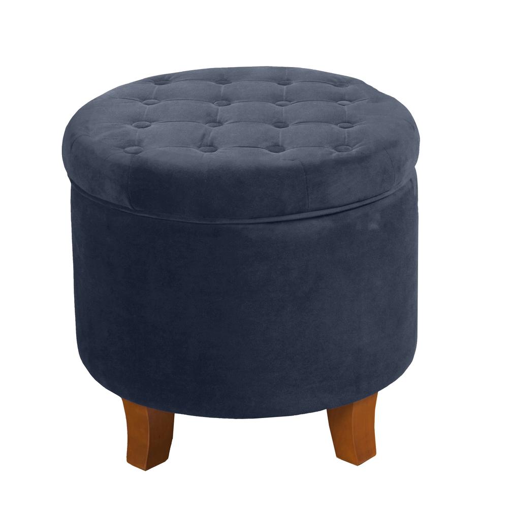 Homepop Home Decor | Upholstered Round Velvet Tufted Foot Rest Ottoman | Ottoman with Storage for Living Room & Bedroom | Decora