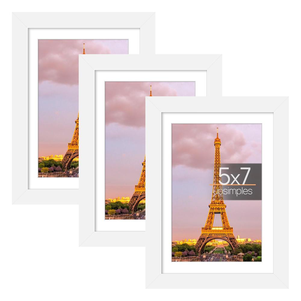 upsimples 5x7 Picture Frame Set of 3, Made of High Definition Glass for 4x6 with Mat or 5x7 Without Mat, Wall and Tabletop Displ