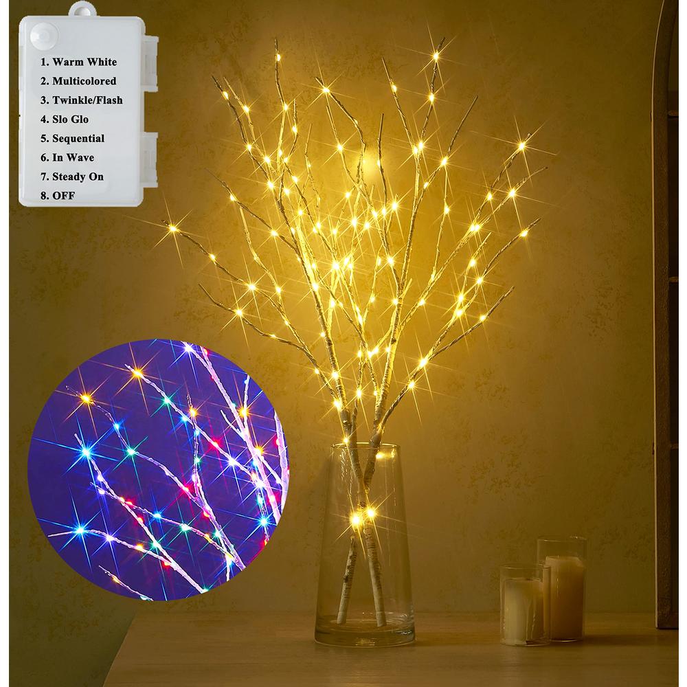LITBLOOM Lighted Birch Branches Battery Operated with 8 Functions 30IN 100 Multi Color and Warm White Lights for Christmas Holid