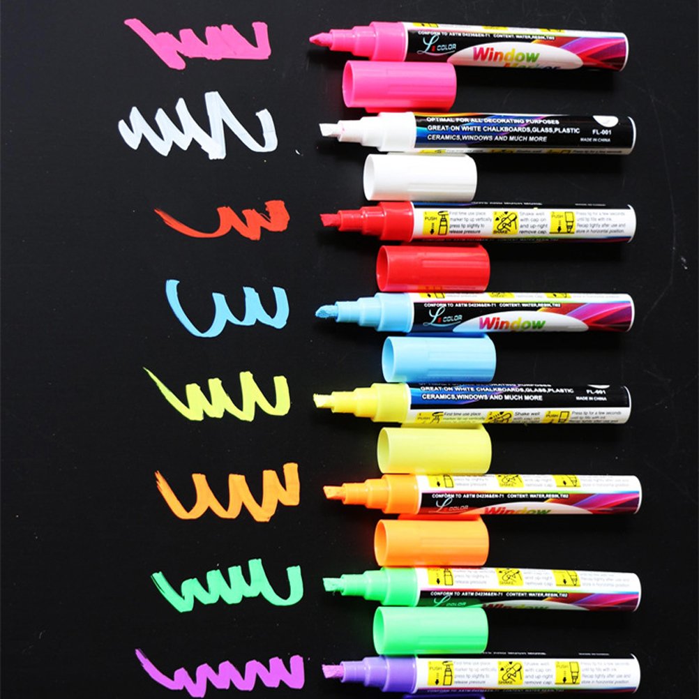 Starsouce COL-PEN-0045-GLN 8 Pack Chalk Marker Pen Dry Erase Markers 6mm  Reversible Bullet & Chisel Tip Fluorescent Markers Highlighters for LED  Menu Board