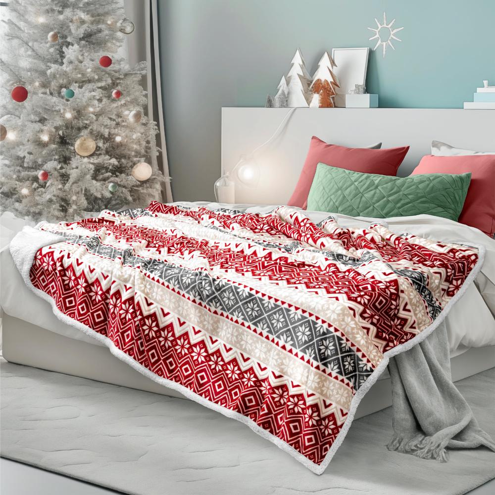 PAVILIA Premium Christmas Sherpa Throw Blanket | Christmas Decoration, Fleece, Plush, Warm, Cozy Reversible Microfiber Holiday B