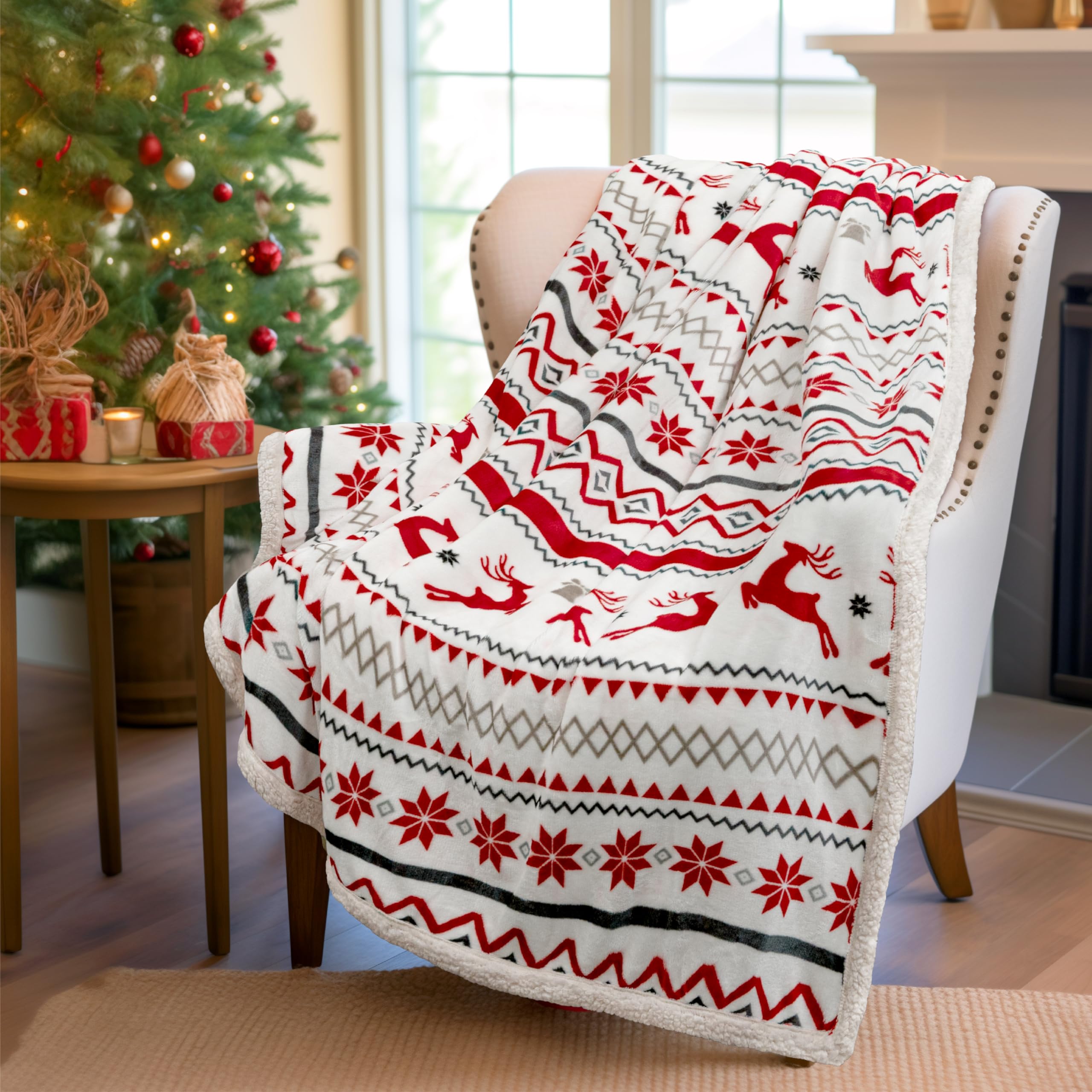 PAVILIA Premium Christmas Sherpa Throw Blanket | Christmas Decoration Gift, Fleece, Plush, Warm, Cozy Reversible Microfiber Holi
