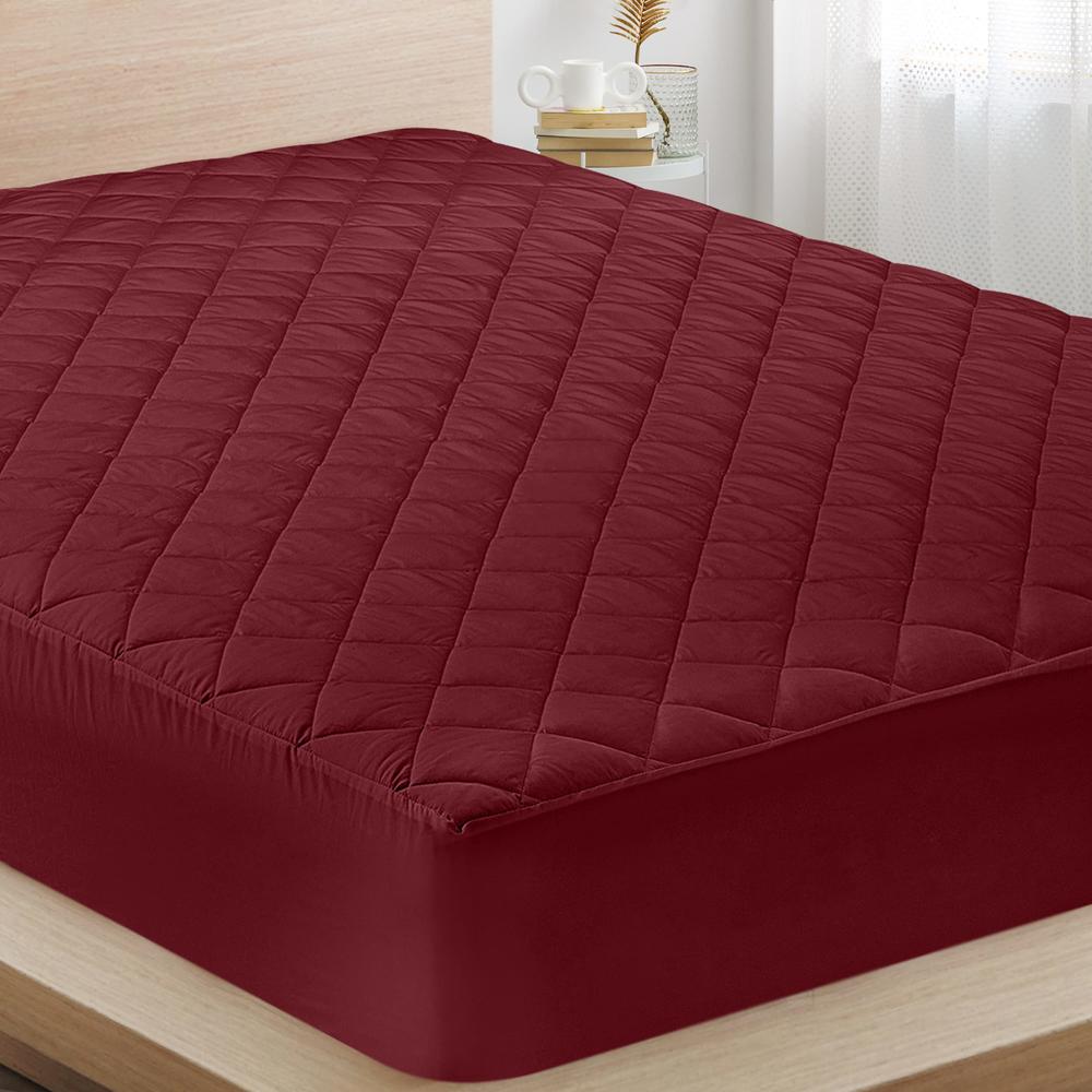 Utopia Bedding Quilted Fitted Mattress Pad (Twin, Burgundy) - Elastic Fitted Mattress Protector - Mattress Cover Stretches up to