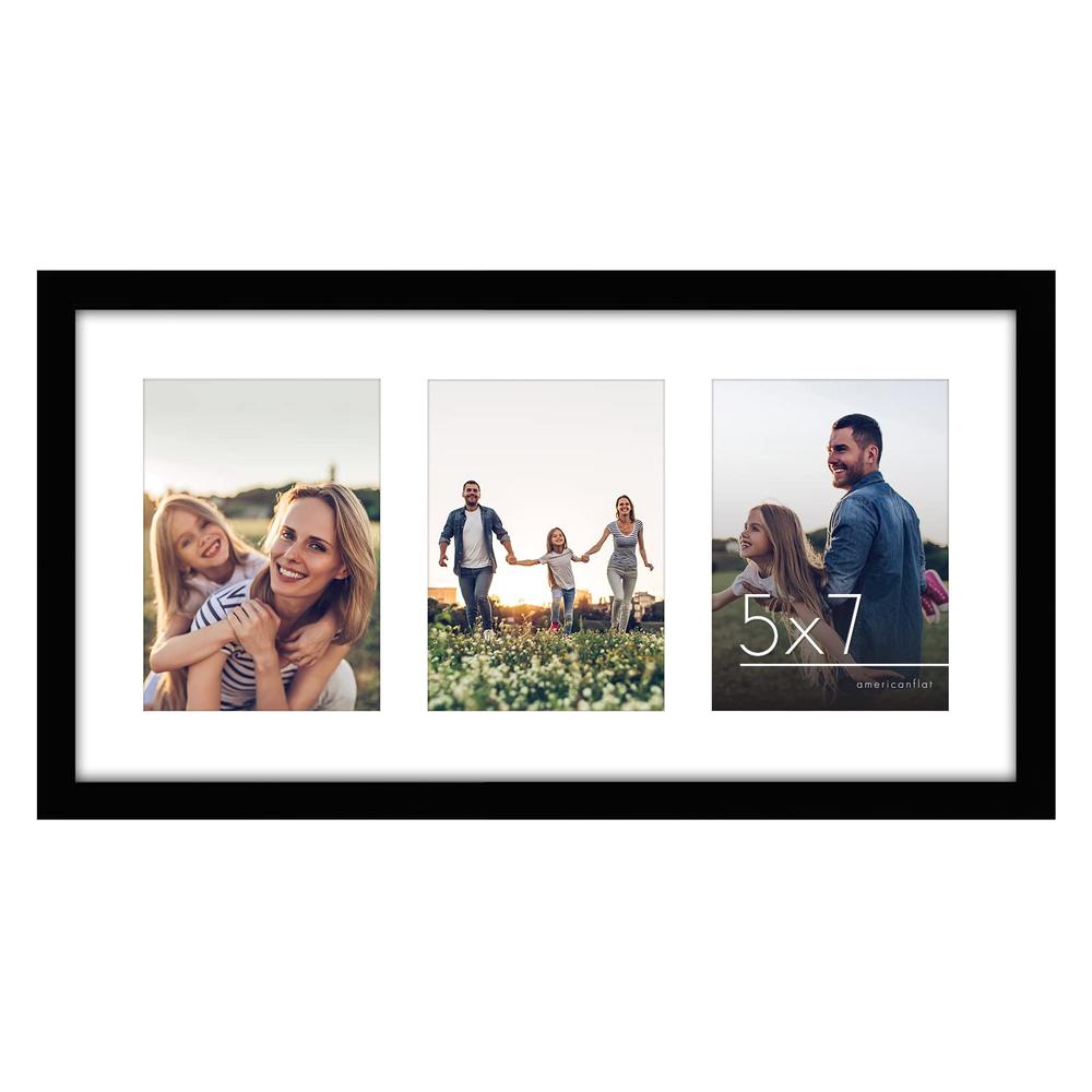 Americanflat 10x20 Collage Picture Frame in Black - Displays Three 5x7 Frame Openings - Engineered Wood Panoramic Picture Frame 