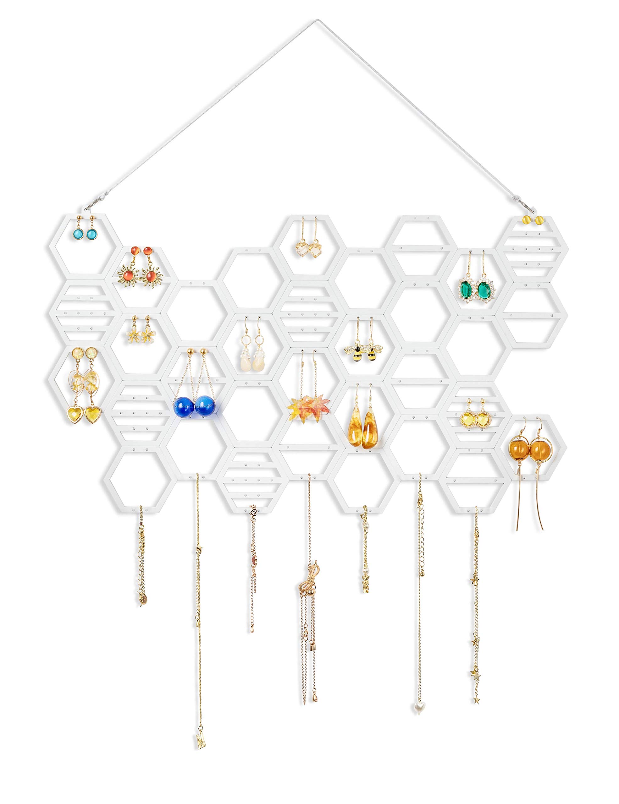 Heesch Wood Honeycomb Hanging Earring Holder Beehive Earring Organizer Wall Mounted Earring Display Hanging Jewelry Organizer fo