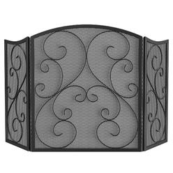 Fire Beauty Fireplace Screen 3 Panel Wrought Iron Metal 48"(L) x30(H) Spark Guard Cover(Sanded Black)