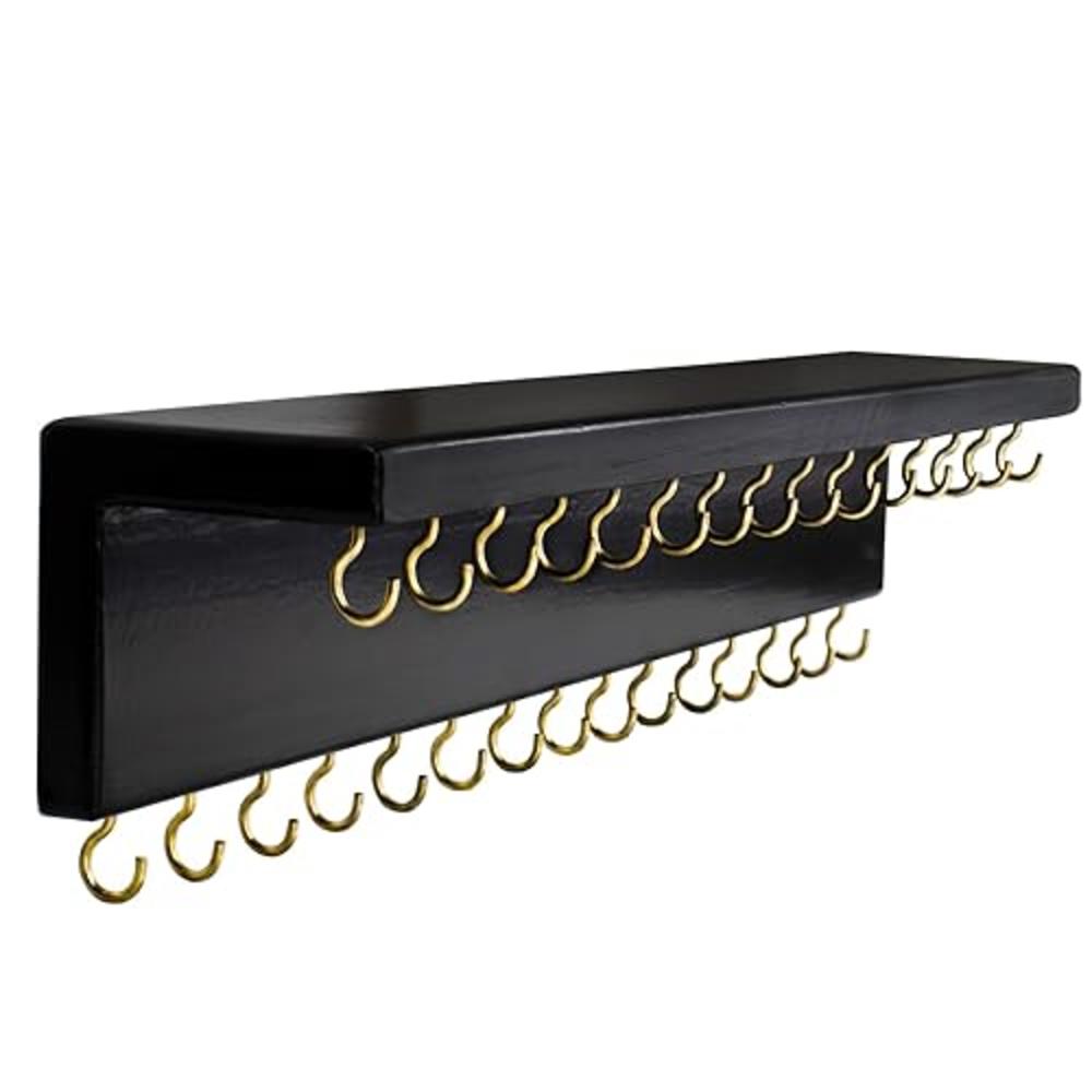 SANY DAYO HOME Black Necklace Holder Jewelry Organizer with 30 Hooks, 15 x 3 x 4 inches Wall Mount Rustic Pine Wood Shelf for Ne
