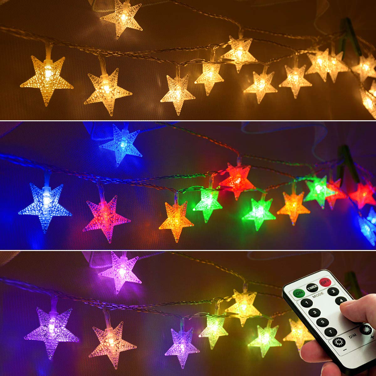 Homeleo 25ft 50 LED Multicolor Star String Lights for Bedroom Decorations, Battery Operated Led Christmas Lights for Apartment D