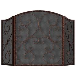 Fire Beauty Fireplace Screen 3 Panel Wrought Iron Metal 48"(L) x30(H) Spark Guard Cover(Brushed Copper)