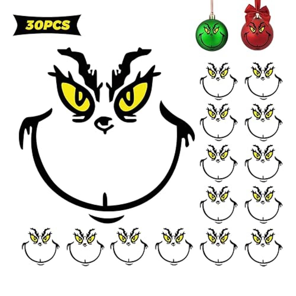 cRYSFIY 30 Pcs Christmas Decorations Stickers for Ornaments, Christmas Vinyl Stickers, Christmas Decoration Decals, DIY Face Stickers fo