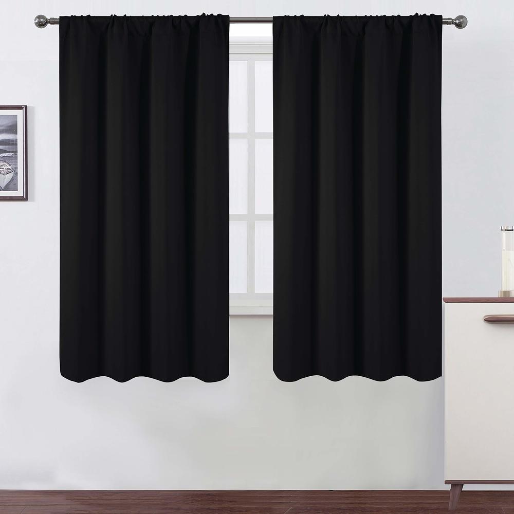 LEMOMO Black Blackout Curtains/42 x 63 Inch/Set of 2 Panels Rod Pocket Room Darkening Curtains for Bedroom
