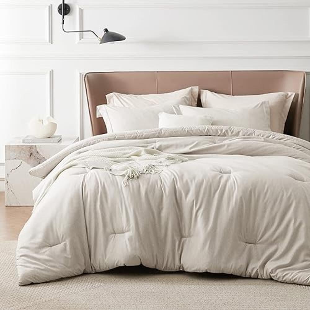 Bedsure King Size Comforter Set - Beige King Comforter Set, Soft Bedding for All Seasons, Cationic Dyed Bedding Set, 3 Pieces, 1