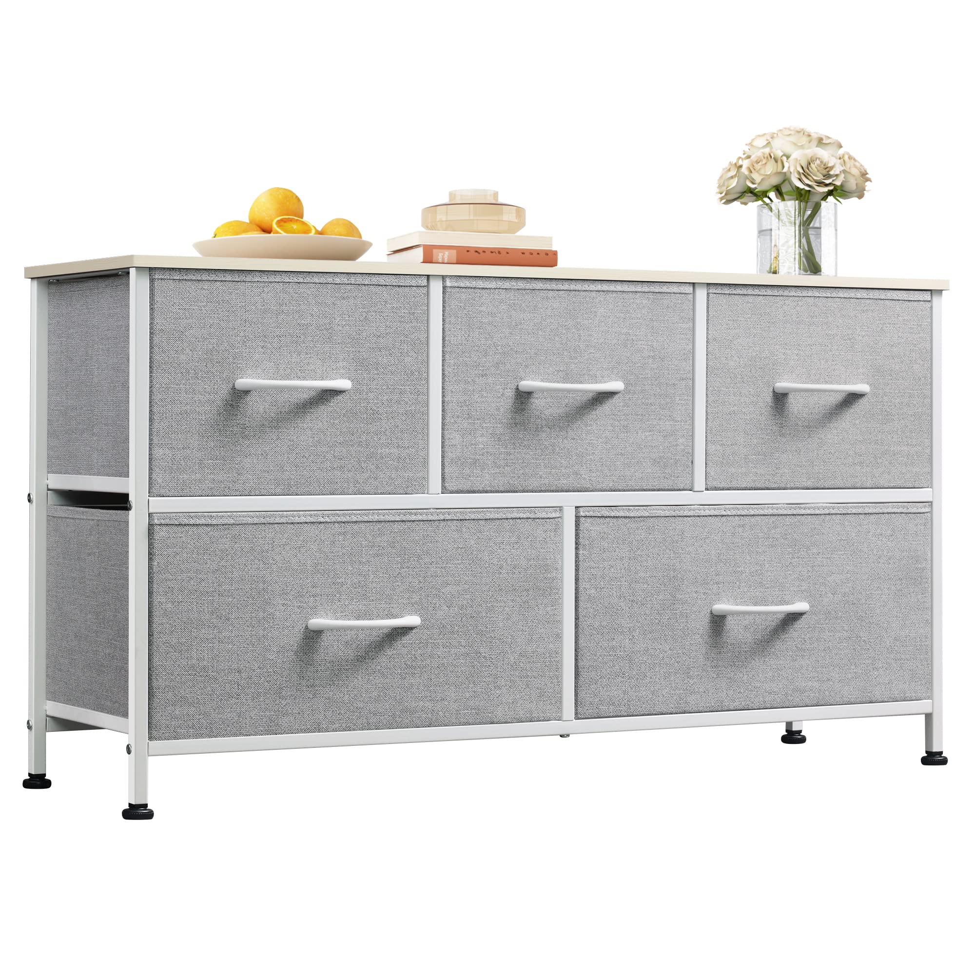 WLIVE Dresser for Bedroom with 5 Drawers, Wide Chest of Drawers, Fabric Dresser, Storage Organization Unit with Fabric Bins for WLIVE Dresser for Bedroom with 5 Drawers, Wide Chest of Drawers, Fabric Dresser, Storage Organization Unit with Fabric Bins for