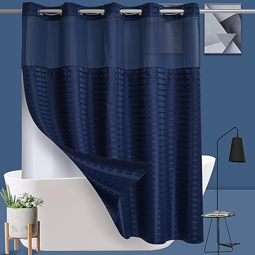 KONZENT Hotel Fabric Shower Curtain Shower Curtain Machine Washable with Snap in Removable Liner for Bathroom Bathtubs Spa(Blue,