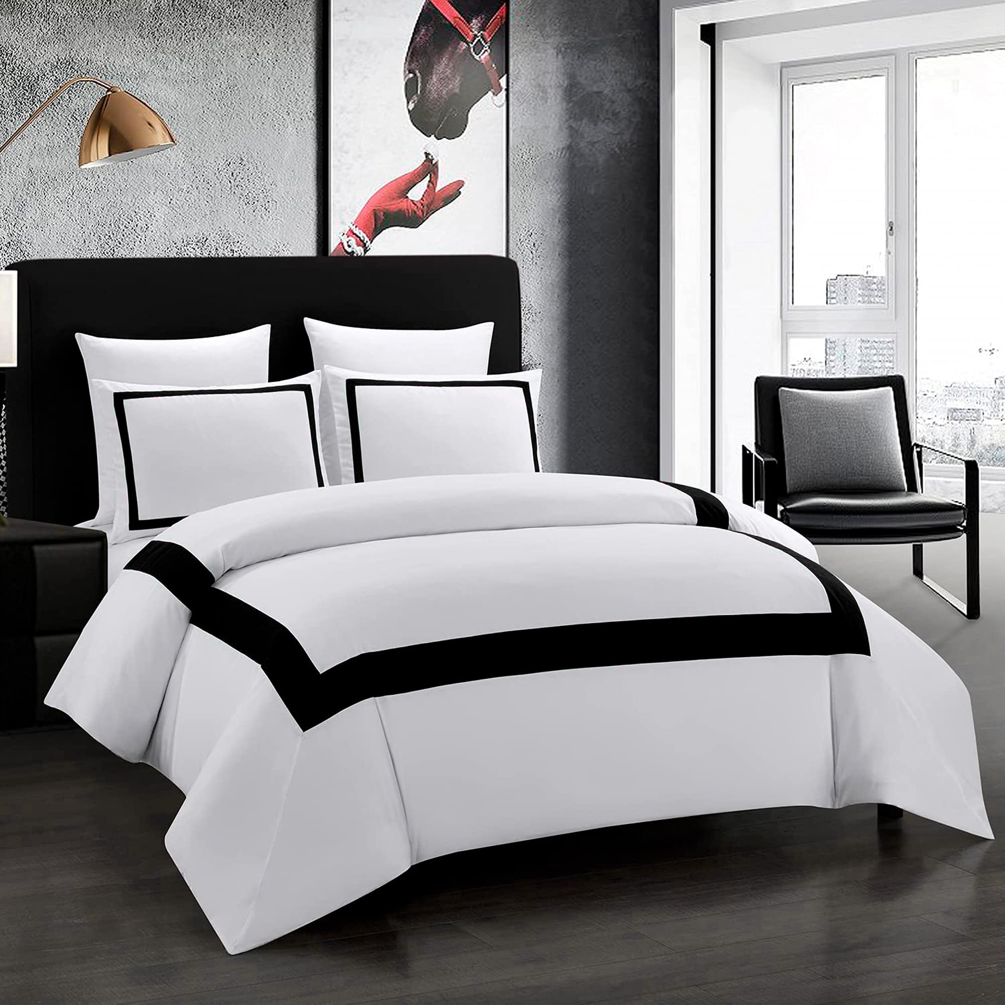 OSVINO Hotel Duvet Cover Set Twin Size 2Pcs Microfiber Black Line Pattern Bedding Collection Ultra Soft Breathable Duvet Cover w