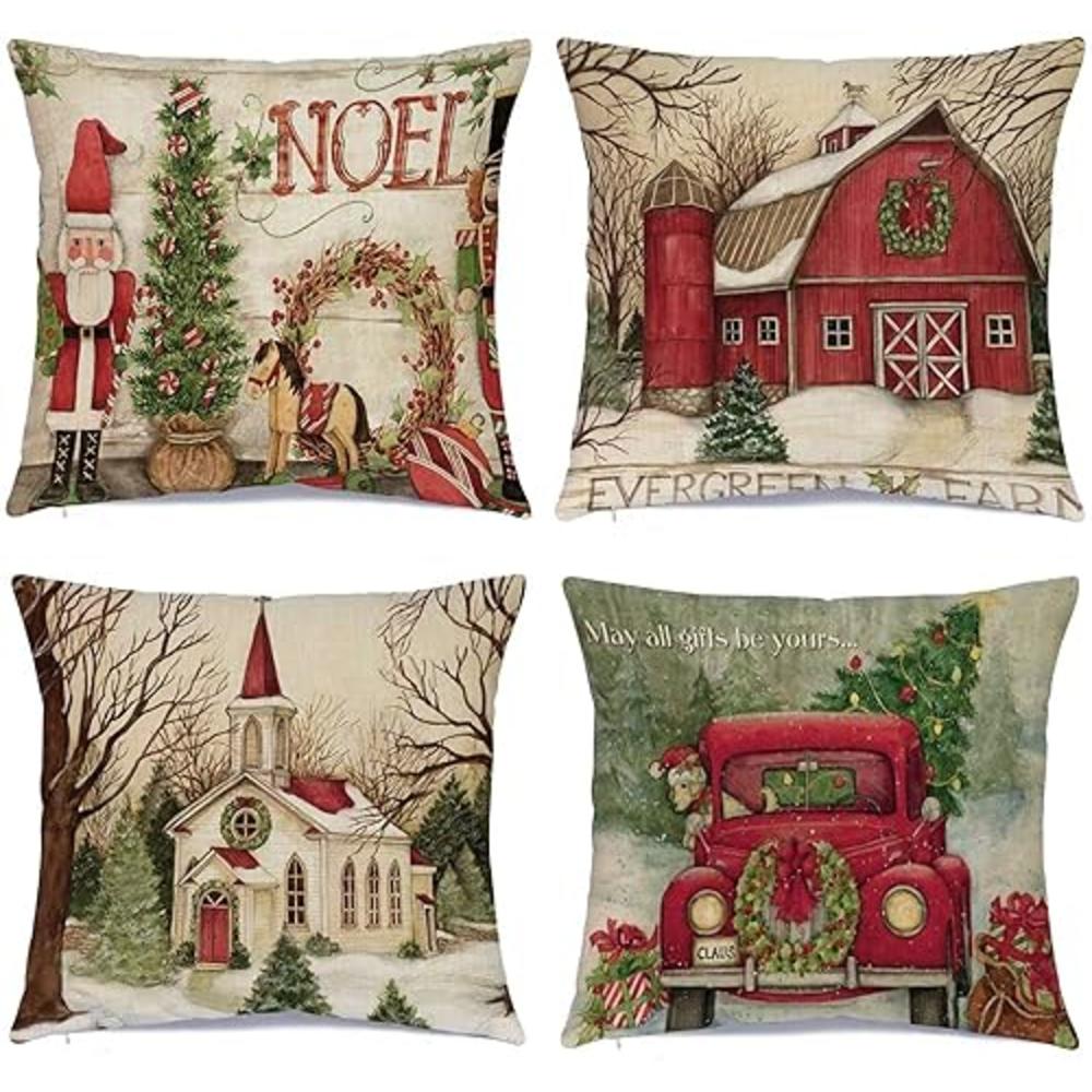 Hlonon Christmas Decorations Christmas Pillow Covers 16 x 16 Inches Set of 4 - Xmas Series Cushion Pillow Cover Custom Zippered 