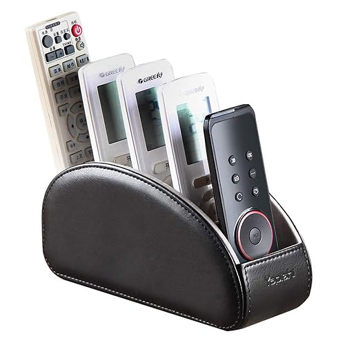 YAPISHI All-in-One Leather TV Remote Control Holder Black with 5 Compartments Nightstand Desktop DVD Media Player Remote Caddy Storage B