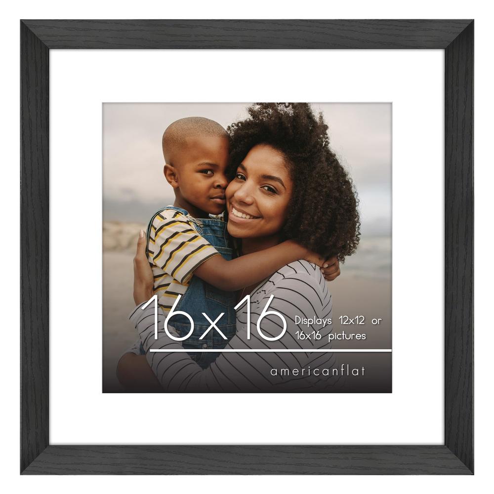 Americanflat 16x16 Picture Frame in Black - Use as 12x12 Picture Frame with Mat or 16x16 Frame Without Mat - Wide Frame, Plexigl