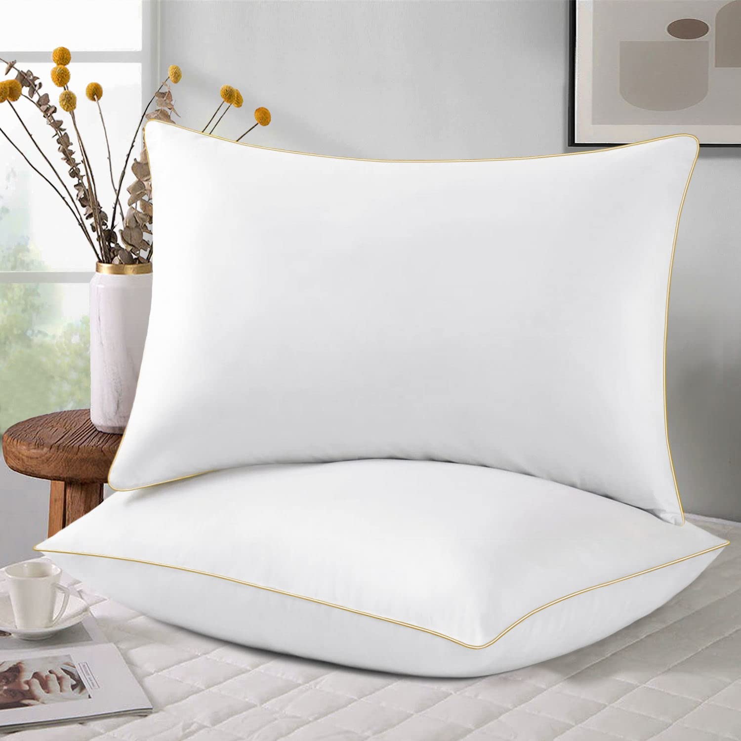 Mislili Pillows King Size Set of 2, Luxury Soft King Size Pillows, Hotel Collection Bed Pillows for Sleeping, Down Alternative Filling B