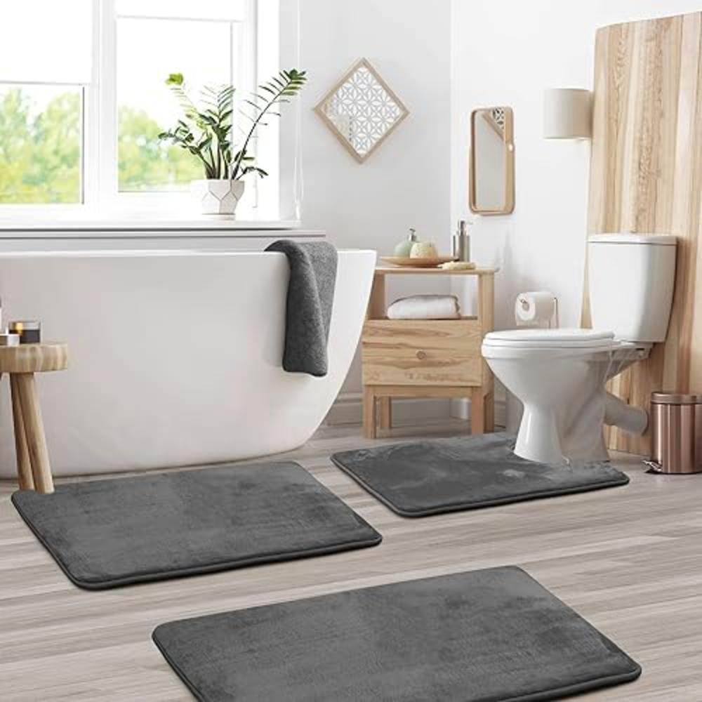 Clara Clark Bathroom Rugs - Memory Foam Bath Mat Set for Bathroom, Non Slip Absorbent Velvet - Fast Drying Bath Mats - Bathroom 