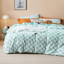 Bedsure Checkered Duvet Cover Twin Size - Plaid Duvet Cover Set for Kids with Zipper Closure, Green Bedding Set, 2 Pieces, 1 Kid