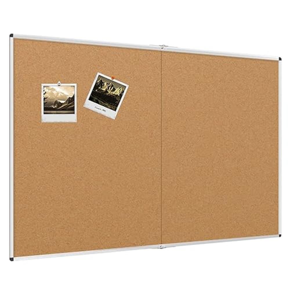 VIZ-PRO Large Cork Bulletin Board/Foldable Noticeboard, 60 X 48 Inches, Silver Aluminium Frame