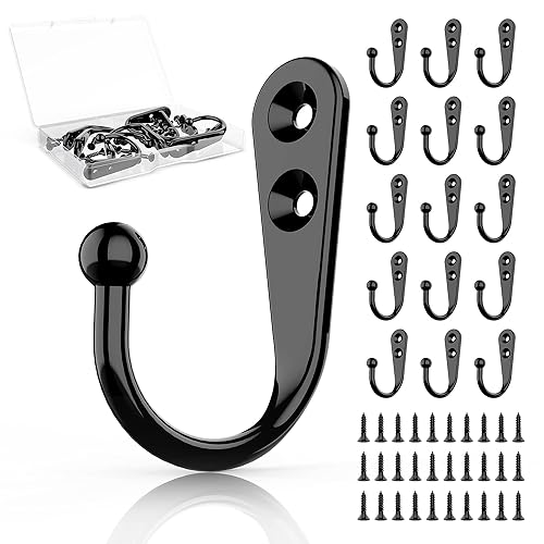 ZAYBOD 15 Pcs Black Wall Mounted Coat Hooks, Hanger Hook with 30 Pieces Screws for Hanging Hat, Towel, Key, Robe, Coats, Scarf, 