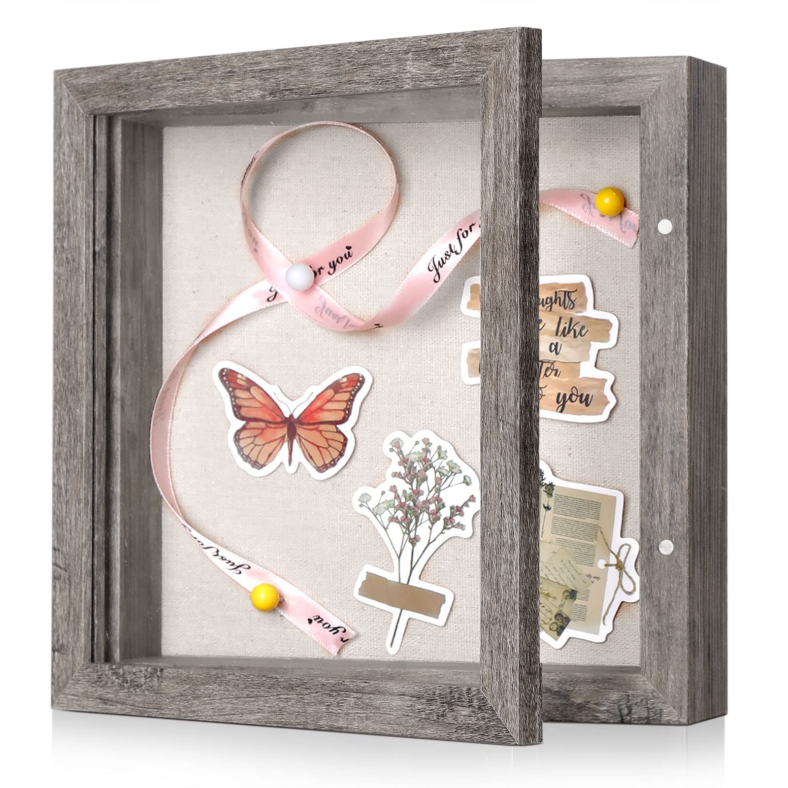 Califortree 8x8 Shadow Box Frame with Linen Back - Sturdy Rustic Memory  Display Case of Flower, Pictures, Medals and More, Rustic Gray