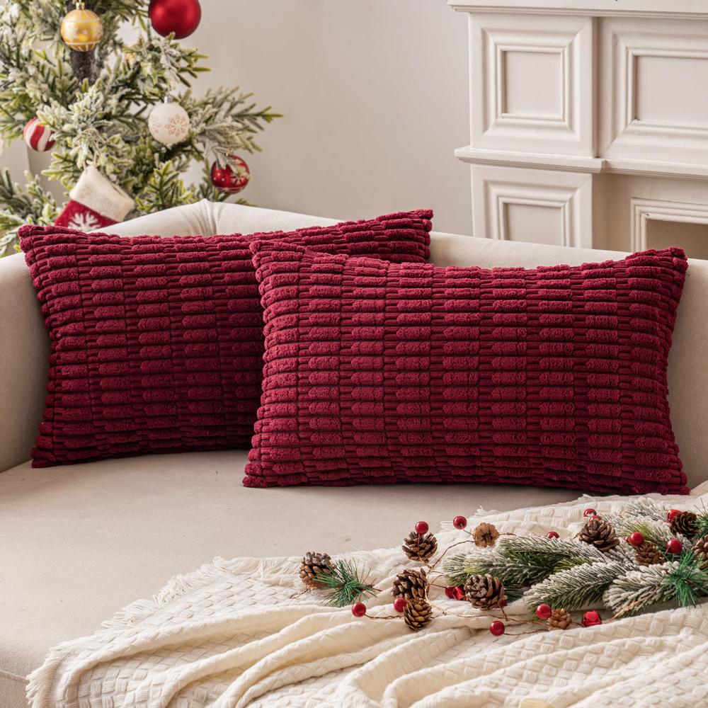 MIULEE Pack of 2 Christmas Burgundy Christmas Decorative Throw Pillow Covers 12x20 Inch Soft Boho Striped Pillow Covers Modern F