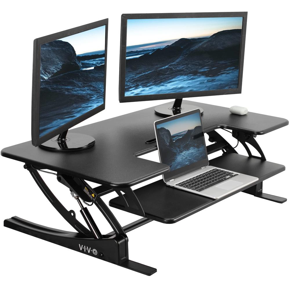 VIVO 42 inch Height Adjustable Stand Up Desk Converter, V Series, Quick Sit to Stand Tabletop Dual Monitor Riser Workstation, Bl