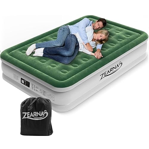 Zearna Queen Air Mattress with Built in Pump-18'' Queen Size Inflatable Airbed Double High Adjustable Blow Up Mattress for Home,