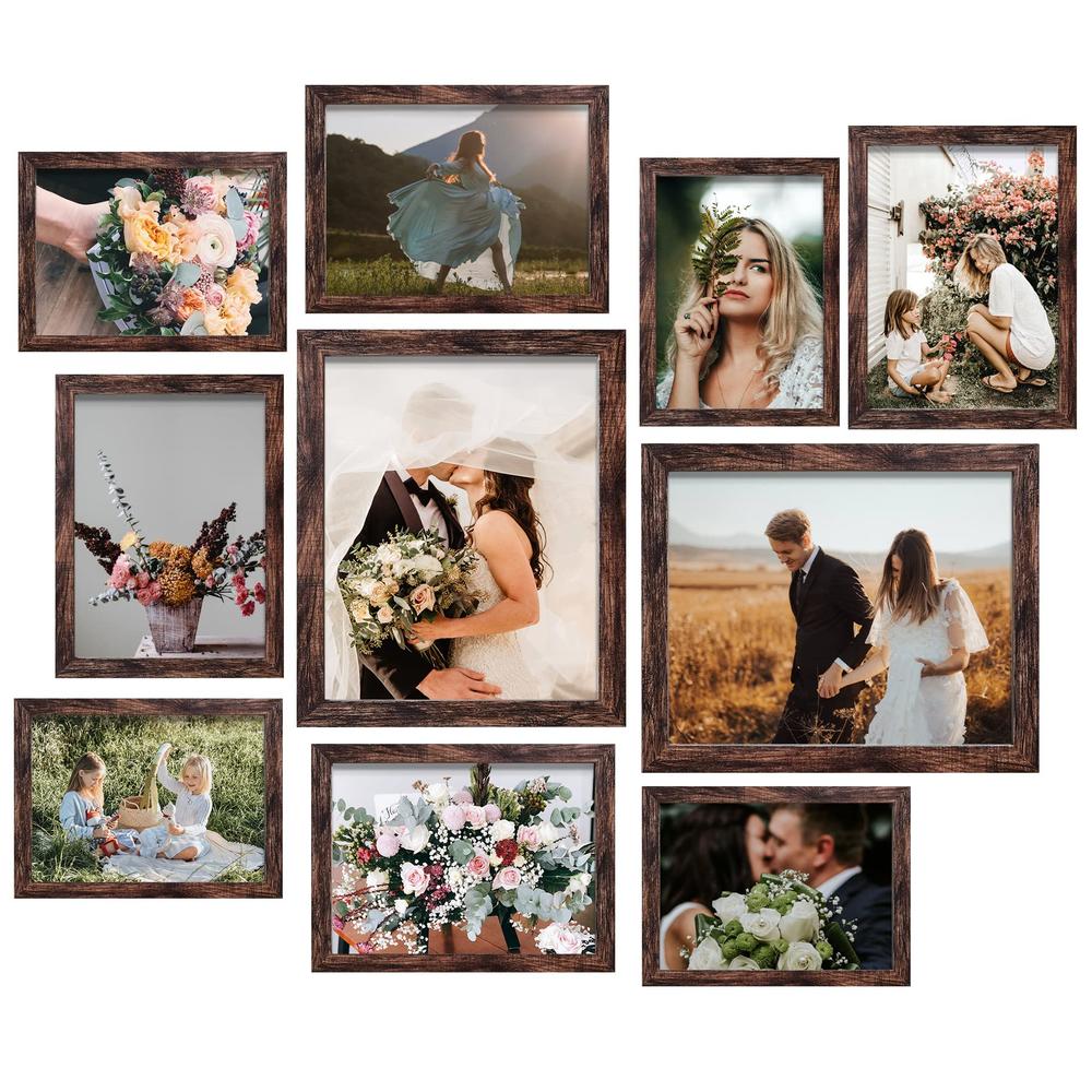 LUCKYLIFE Picture Frame Set 10-Pack, Gallery Wall Frame Collage with 8x10  5x7 4x6 Frames in Brown Finishes