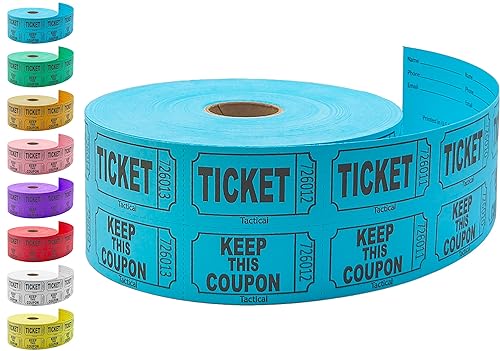 Tacticai 1000 Tacticai Raffle Tickets, Blue (8 Color Selection), Double Roll, Ticket for Events, Entry, Class Reward, Fundraiser & Prizes