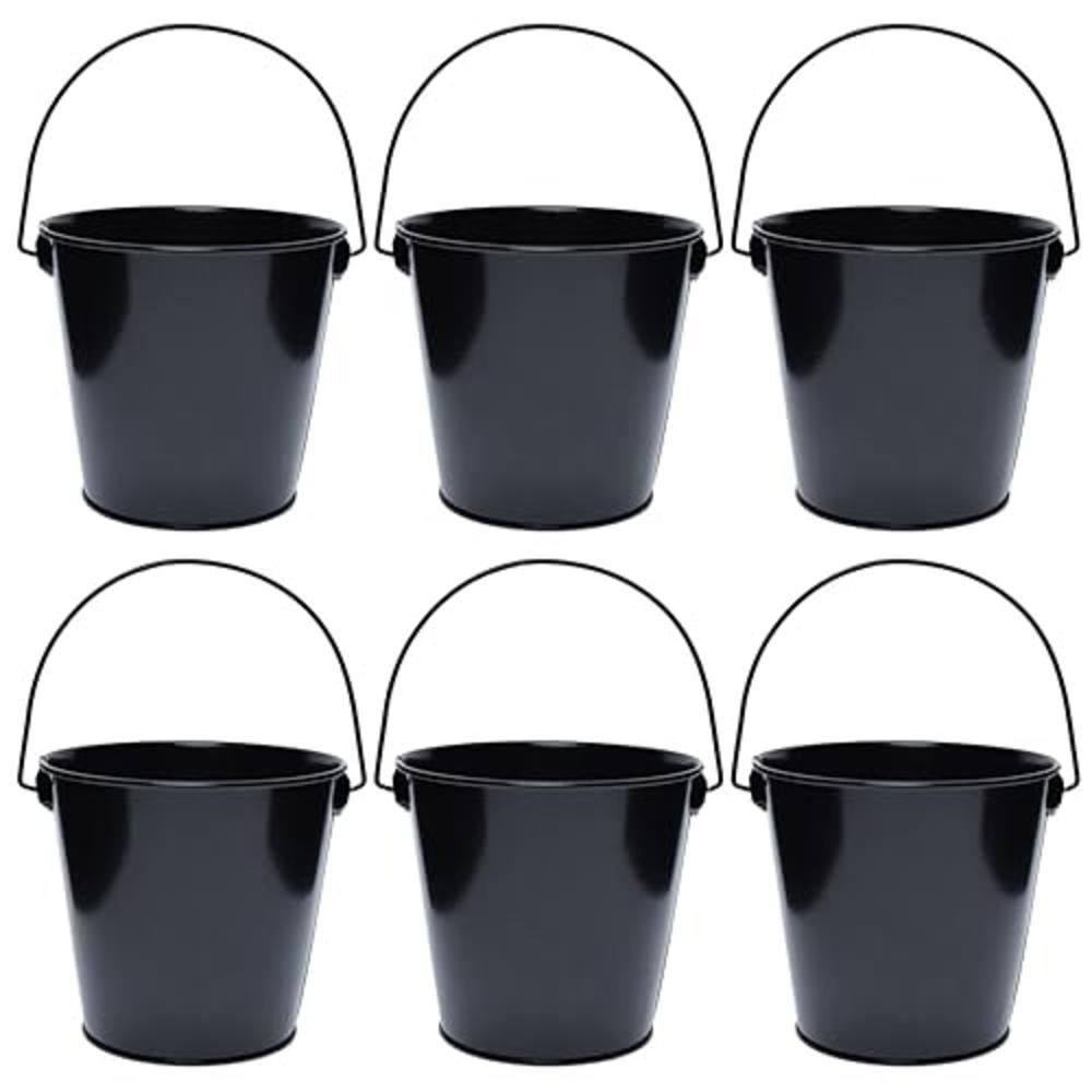 TAKMA Metal Buckets with Handle - 6 Pack 6 Inch Black Iron Pail, Easter Bucket,Pencil Holder and Flower Pots,Craft Supply Holder