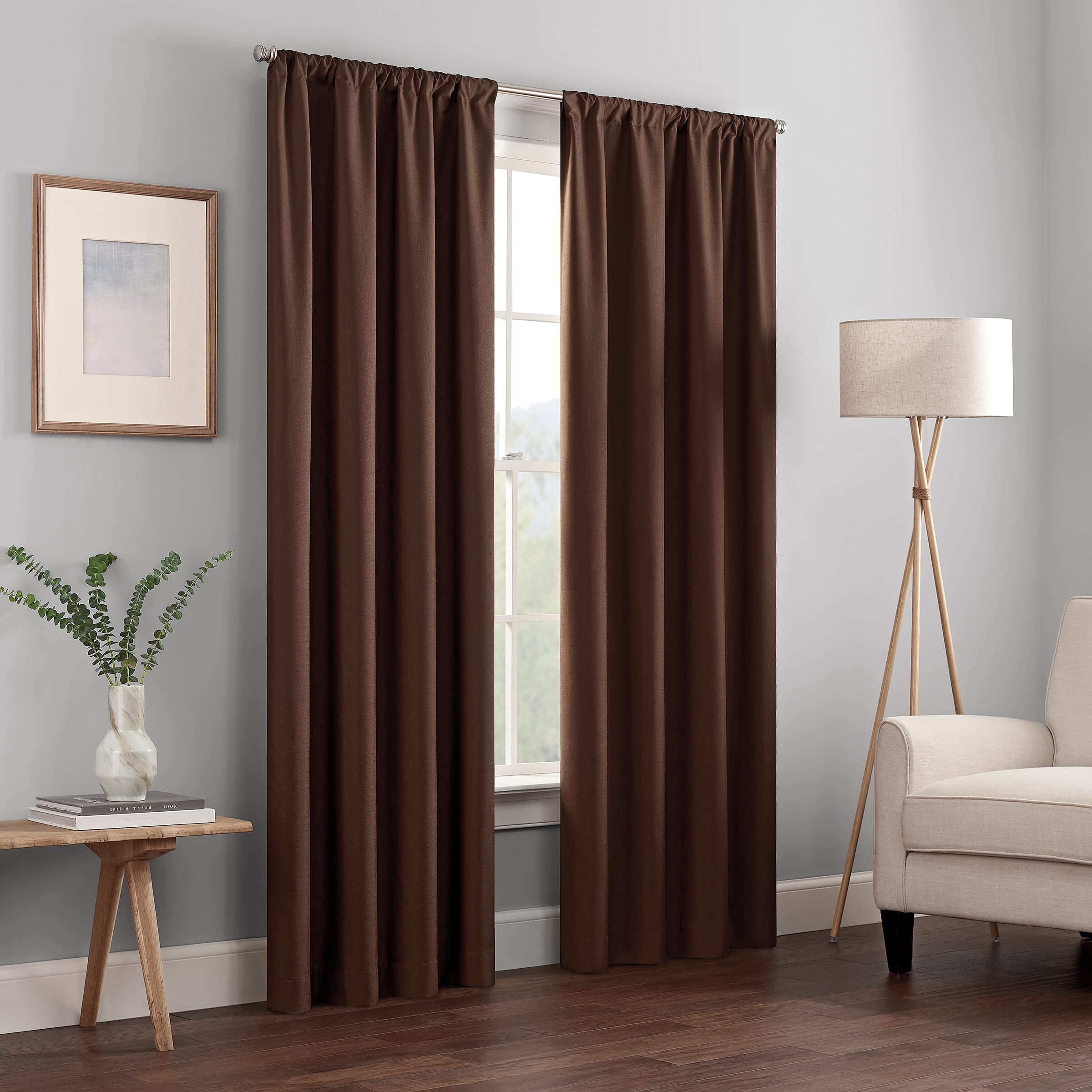 Eclipse Gum ECLIPSE Kendall Modern Blackout Thermal Rod Pocket Window Curtain for Bedroom or Living Room (1 Panel), 42 X 63, Chocolate