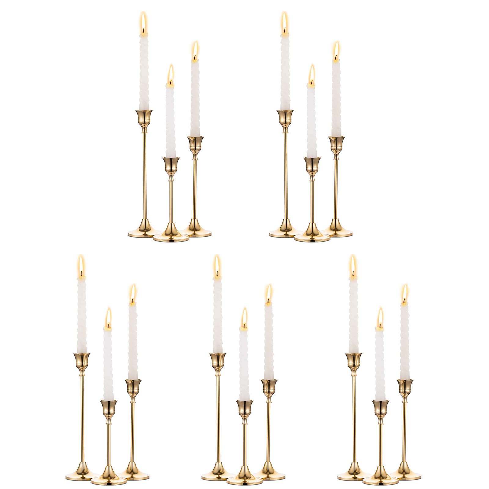 Nuptio Candlestick Candle Holders 15 Pcs Candle Stick Holder Gold Taper Candle Holder Candle Stand for Wedding Party Thanksgivin